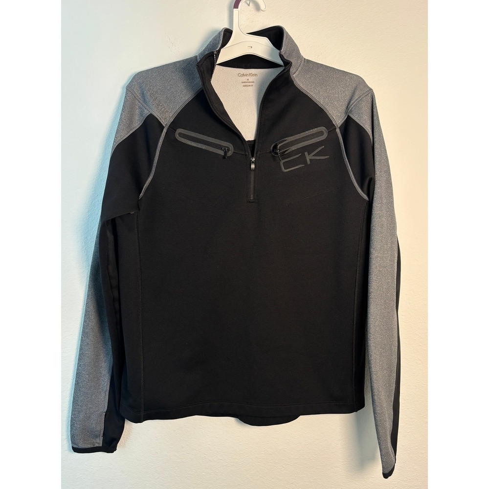 Calvin Klein Mens Quarter Zip Pullover Black Grey Therma Performance Fleece M